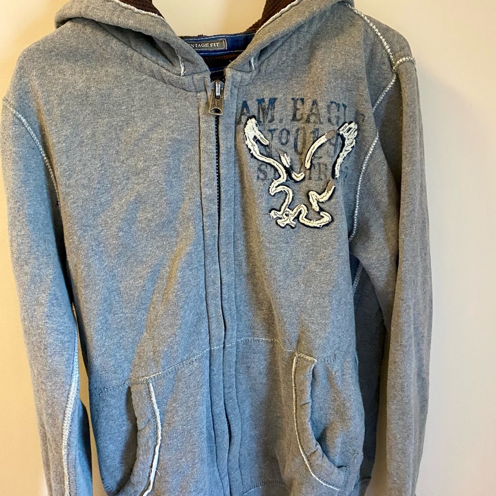 American Eagle Outfitters Gray Zip-Up Hoodie with Eagle Patch